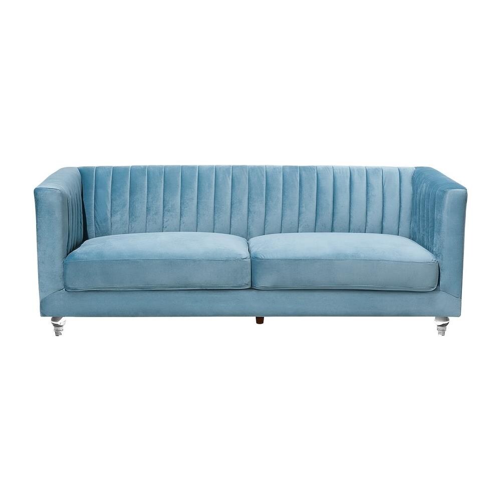 Divano 3 Posti In Tessuto Vellutato Azzurro Arvika - Foto 1