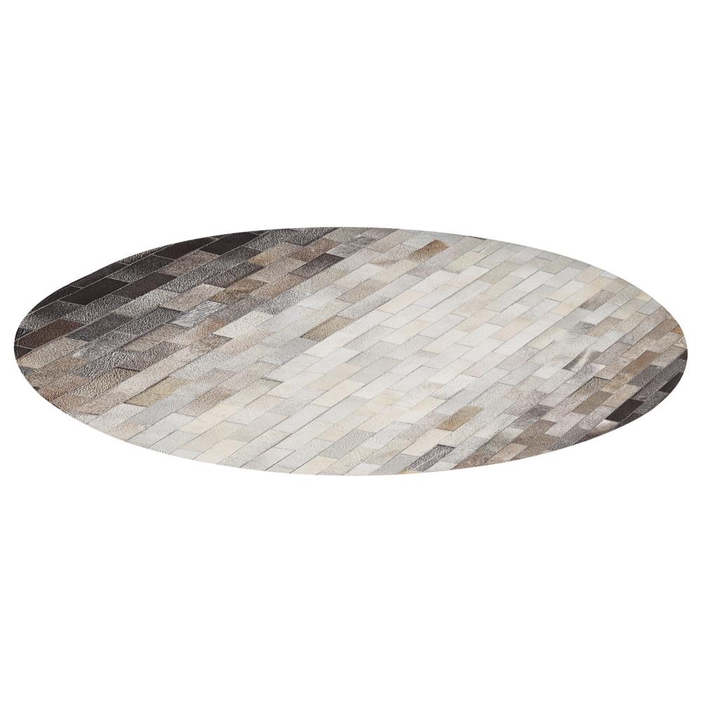 Tappeto Rotondo In Pelle Di Vacchetta Marrone E Beige Ø 140 Cm Dutlar - Foto 2