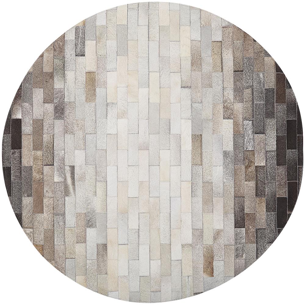 Tappeto Rotondo In Pelle Di Vacchetta Marrone E Beige Ø 140 Cm Dutlar - Foto 1