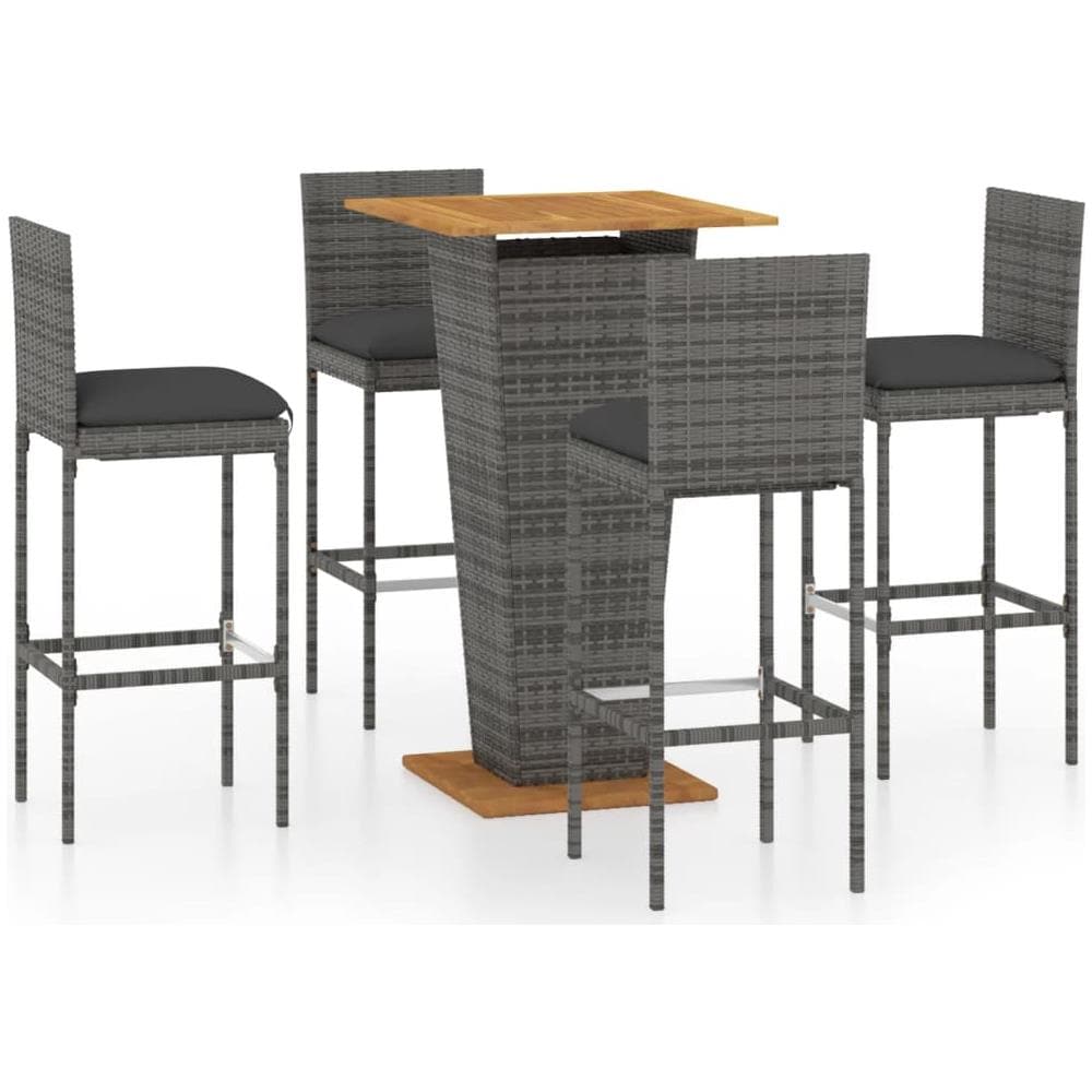 Set Bar Da Giardino VidaXL 3 Pz - Polyrattan Grigio, Con Cuscini - Tavolo E 2 Sgabelli - Foto 10