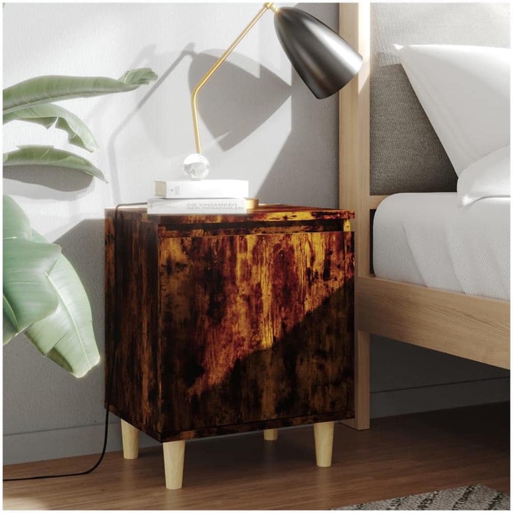 Comodino con Gambe in Legno Massello Rovere Fumo 40x35x50 cm - Foto 1