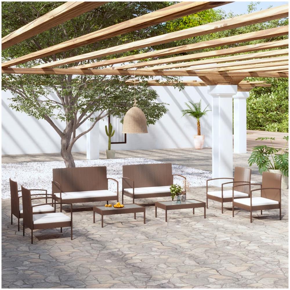 Set Divani Da Giardino 8 Pz Con Cuscini In Polyrattan Marrone - Foto 1