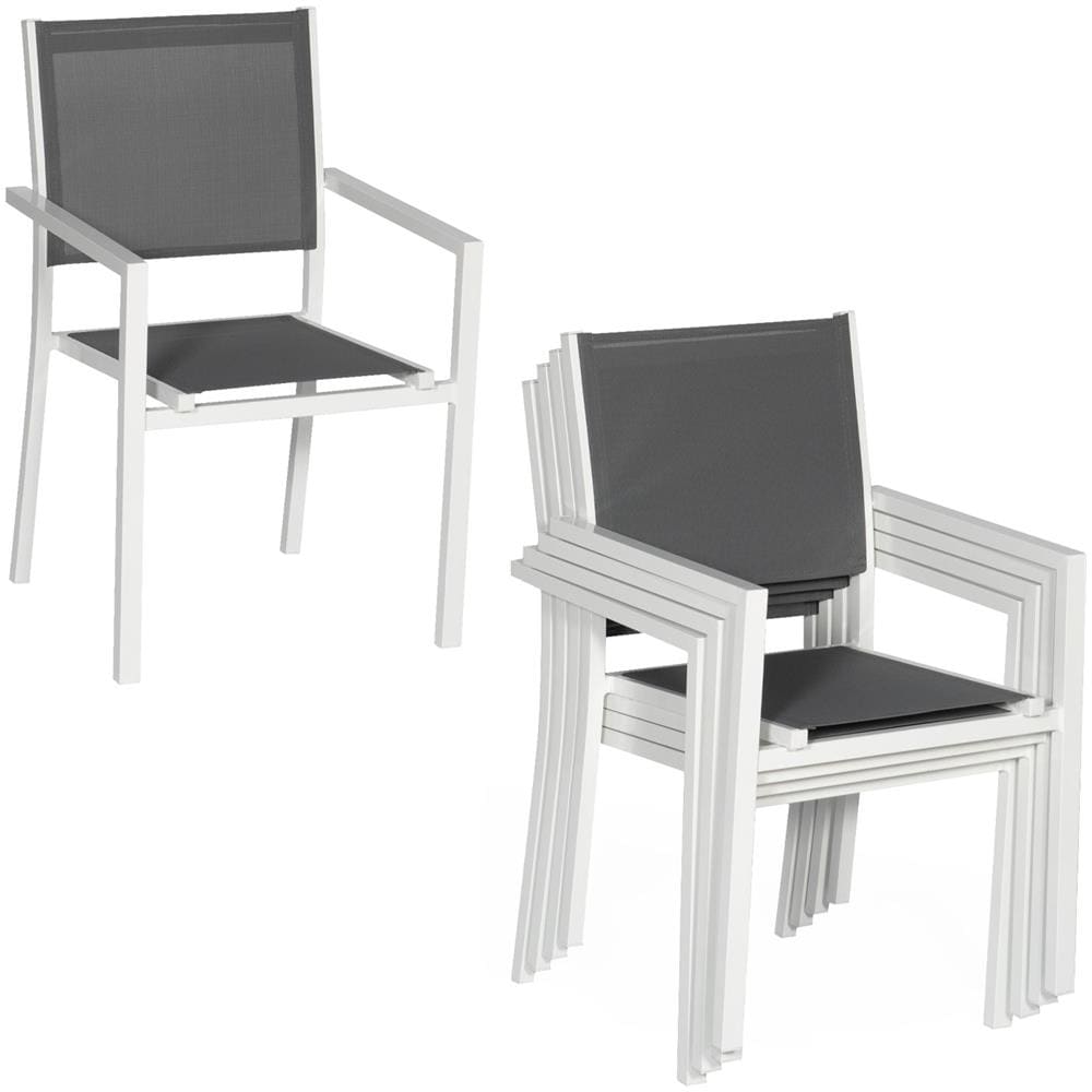 Set Di 4 Sedie In Alluminio Bianco - Textilene Grigio - Foto 2