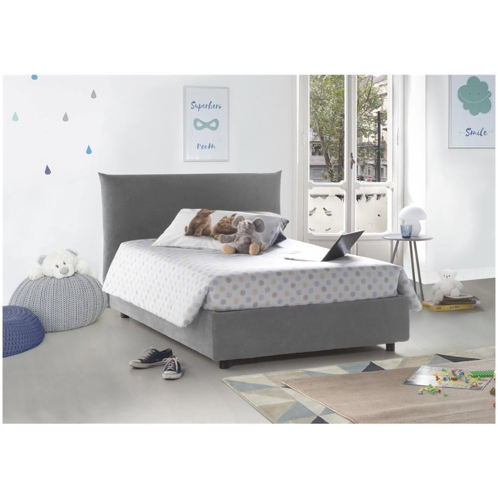 Letto Piazza E Mezza Creta, Letto Contenitore Con Rivestimento In Tessuto, 100% Made In Italy, Apertura Frontale, Con Materasso Cm 120x190 Incluso, Grigio - Foto 1