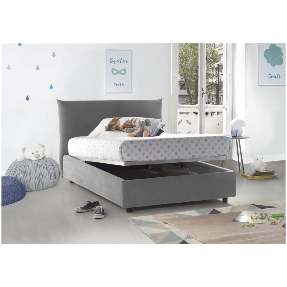 Letto Piazza E Mezza Creta, Letto Contenitore Con Rivestimento In Tessuto, 100% Made In Italy, Apertura Frontale, Con Materasso Cm 120x190 Incluso, Grigio - Foto 2
