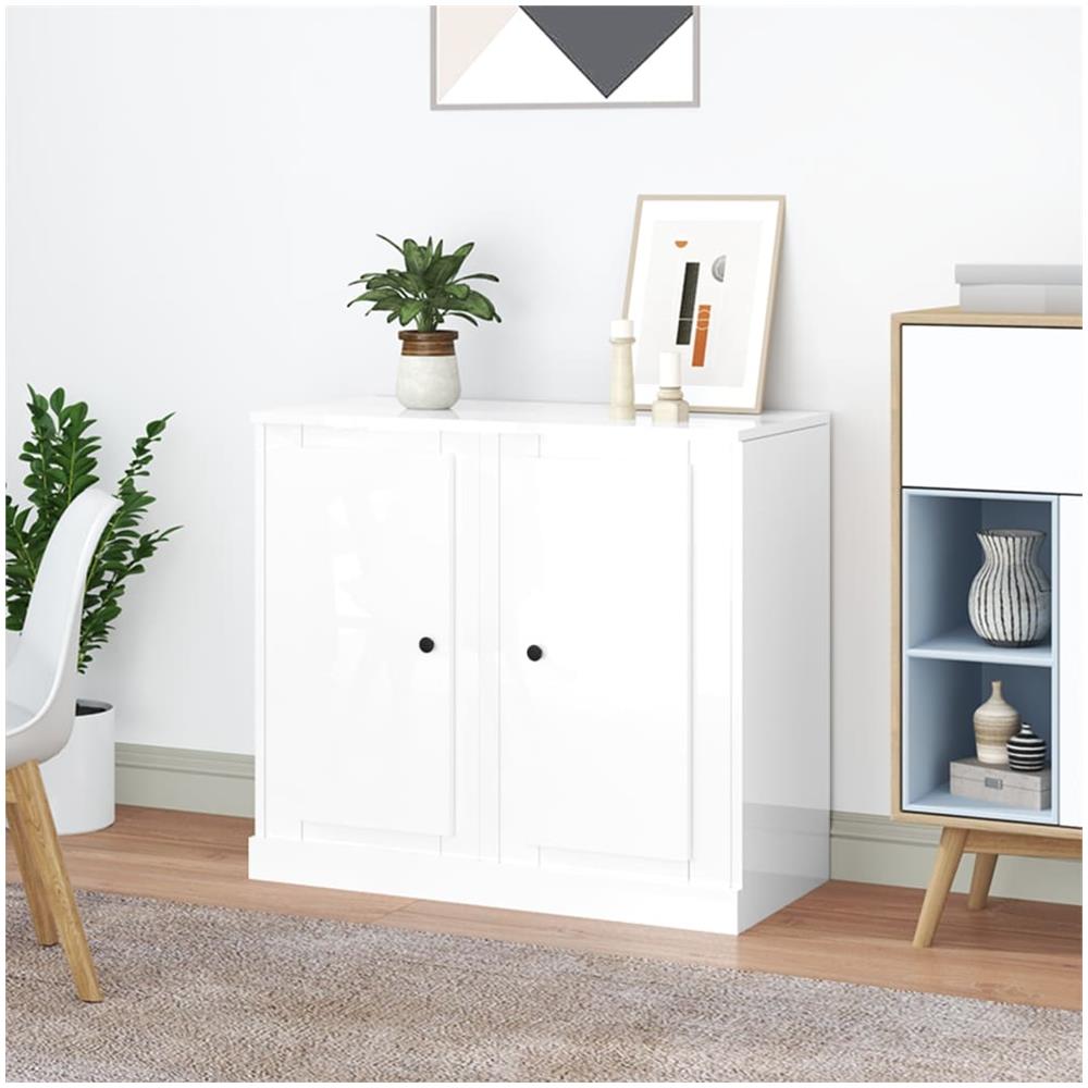 Credenze 2 Pz Bianco Lucido 37,5x35,5x67,5 Cm Legno Multistrato - Foto 1