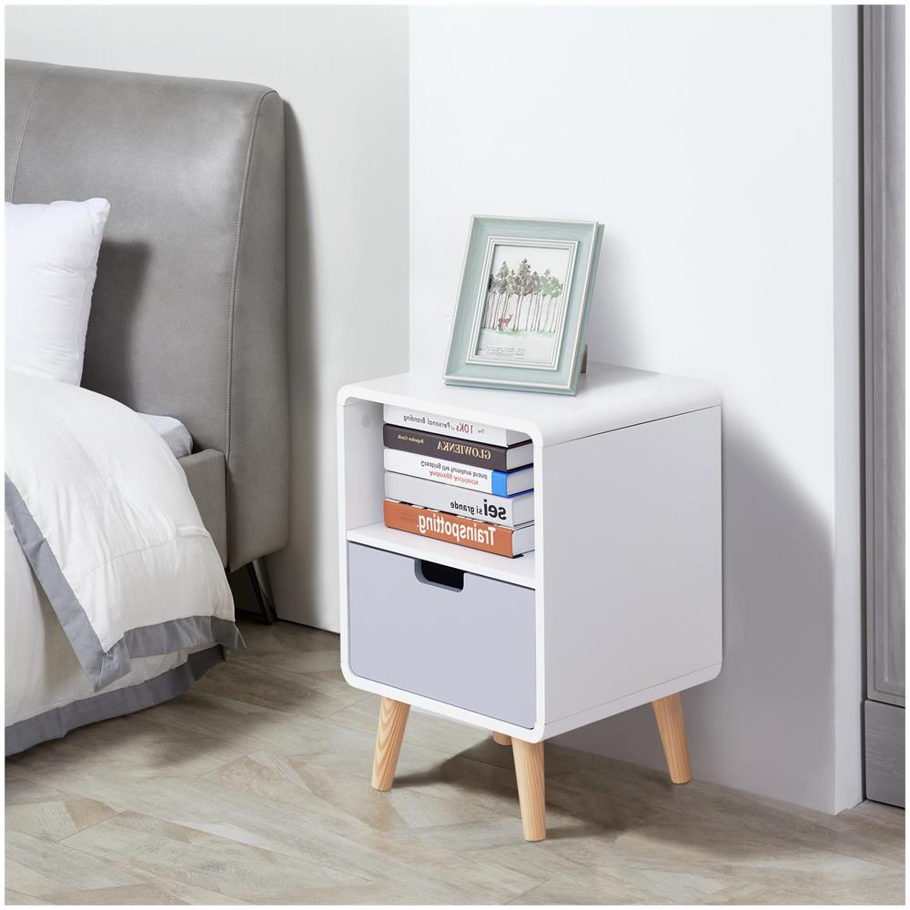 Comodino con Cassetto in MDF e Legno di Pino per Camera da Letto, Soggiorno e Bagno, 40x38x58 cm - Foto 2