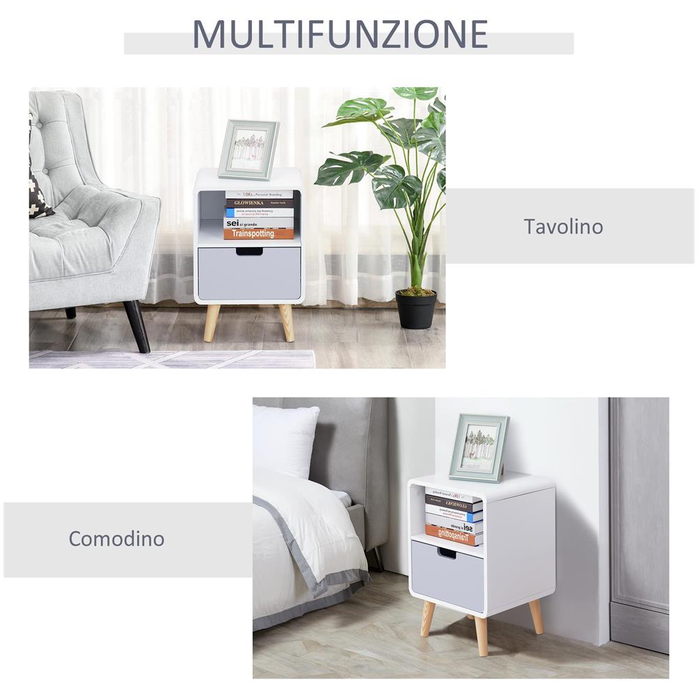 Comodino con Cassetto in MDF e Legno di Pino per Camera da Letto, Soggiorno e Bagno, 40x38x58 cm - Foto 6