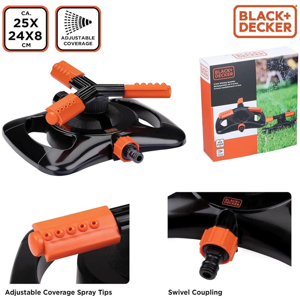 BLACK+DECKER Irrigatore per Prato Irrigazione Regolabile Giardino 3 Braccia 360? - Foto 2