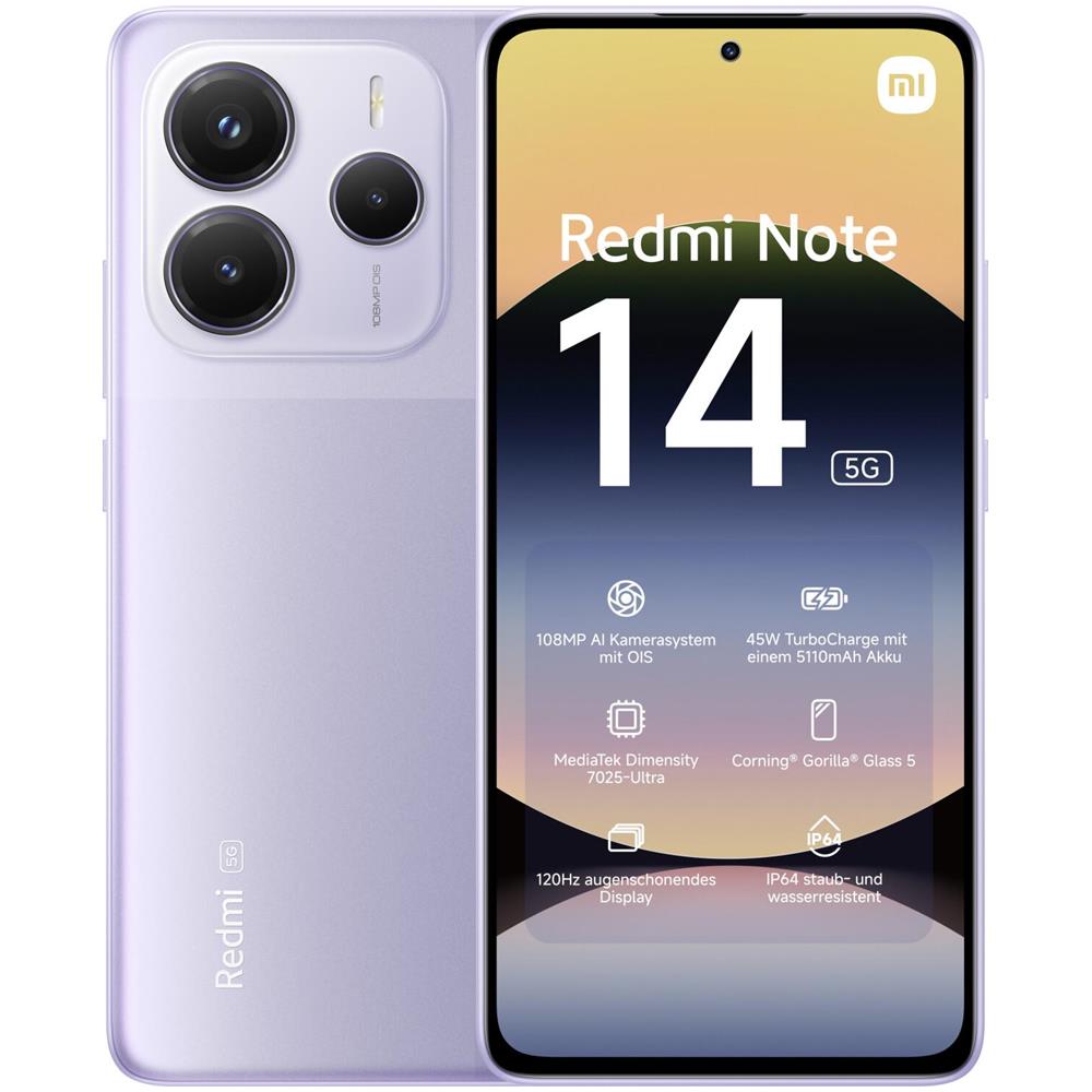 Redmi Note 14 5G 128GB 6GB Ram Display 6.67" Main Camera 108MP Dual SIM ibrida USB tipo-C Dimensity 7025 Ultra Android 5110 mAh Levender Purple - Foto 1