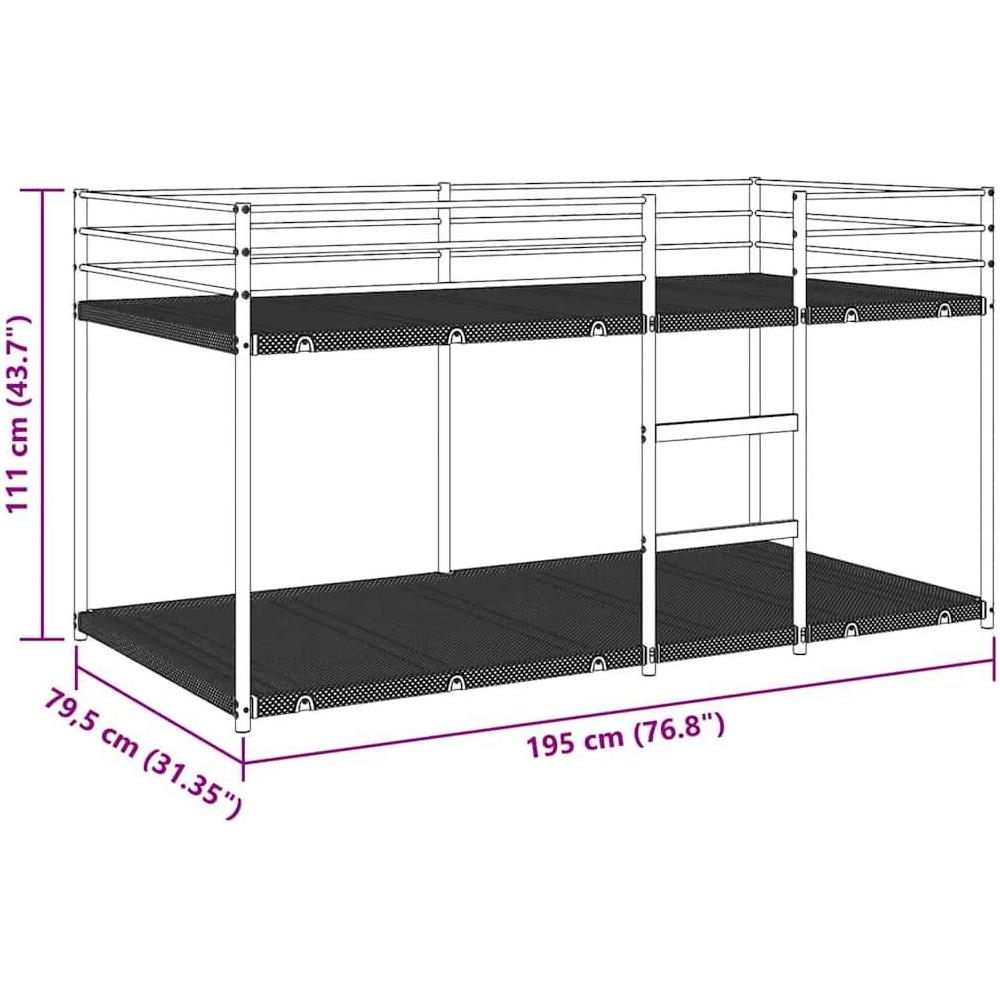 Letto a Castello senza Materasso Bianco 75x190 cm in Acciaio - Foto 10