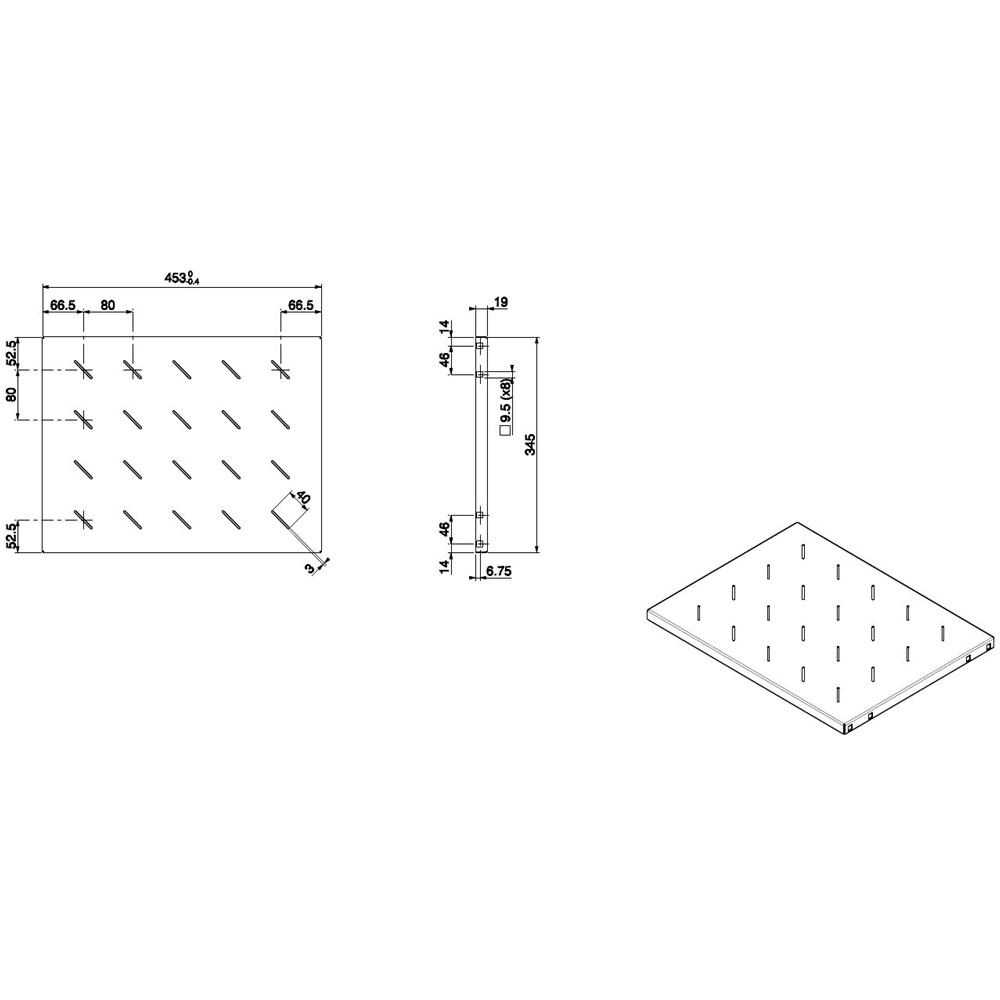 I-CASE TRAY-F600BK - Mensola per rack 19'' 345 mm Nera 4 punti - Foto 2