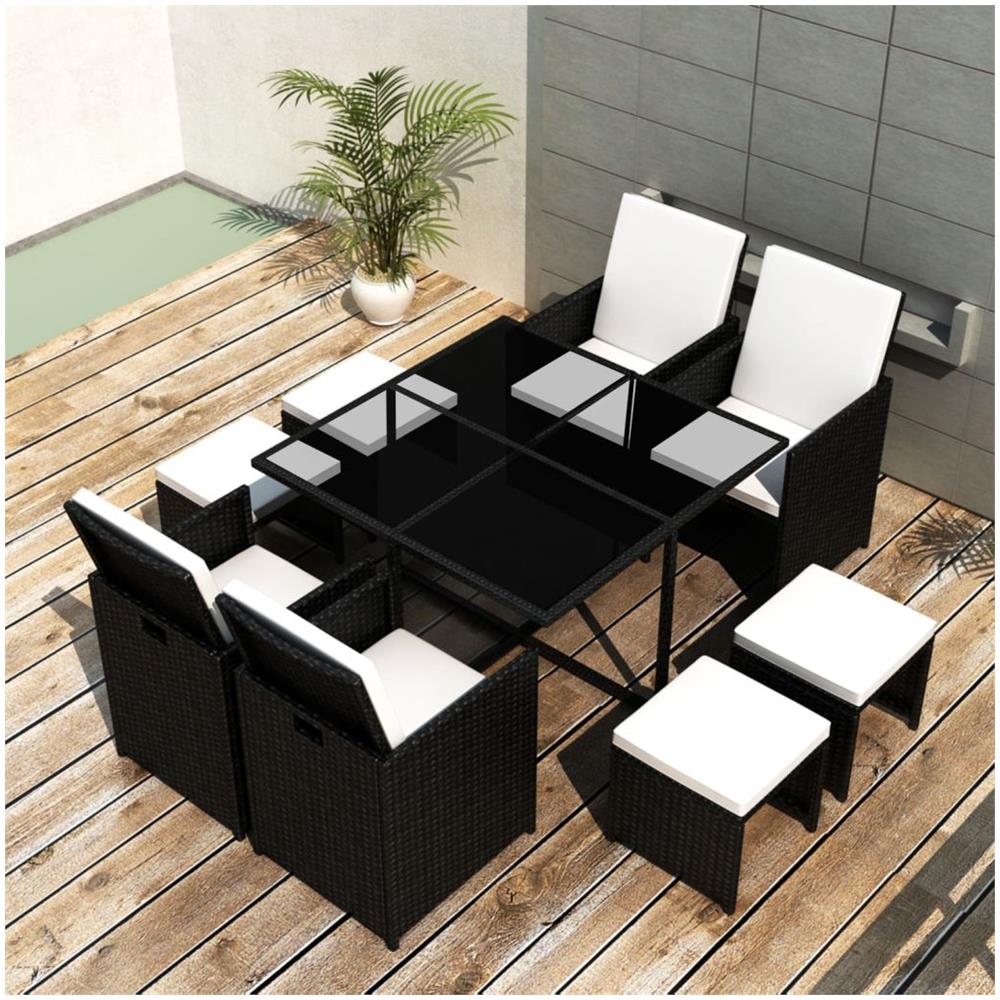 Set Da Pranzo Esterno 21 Pezzi In Polyrattan Nero - Foto 1