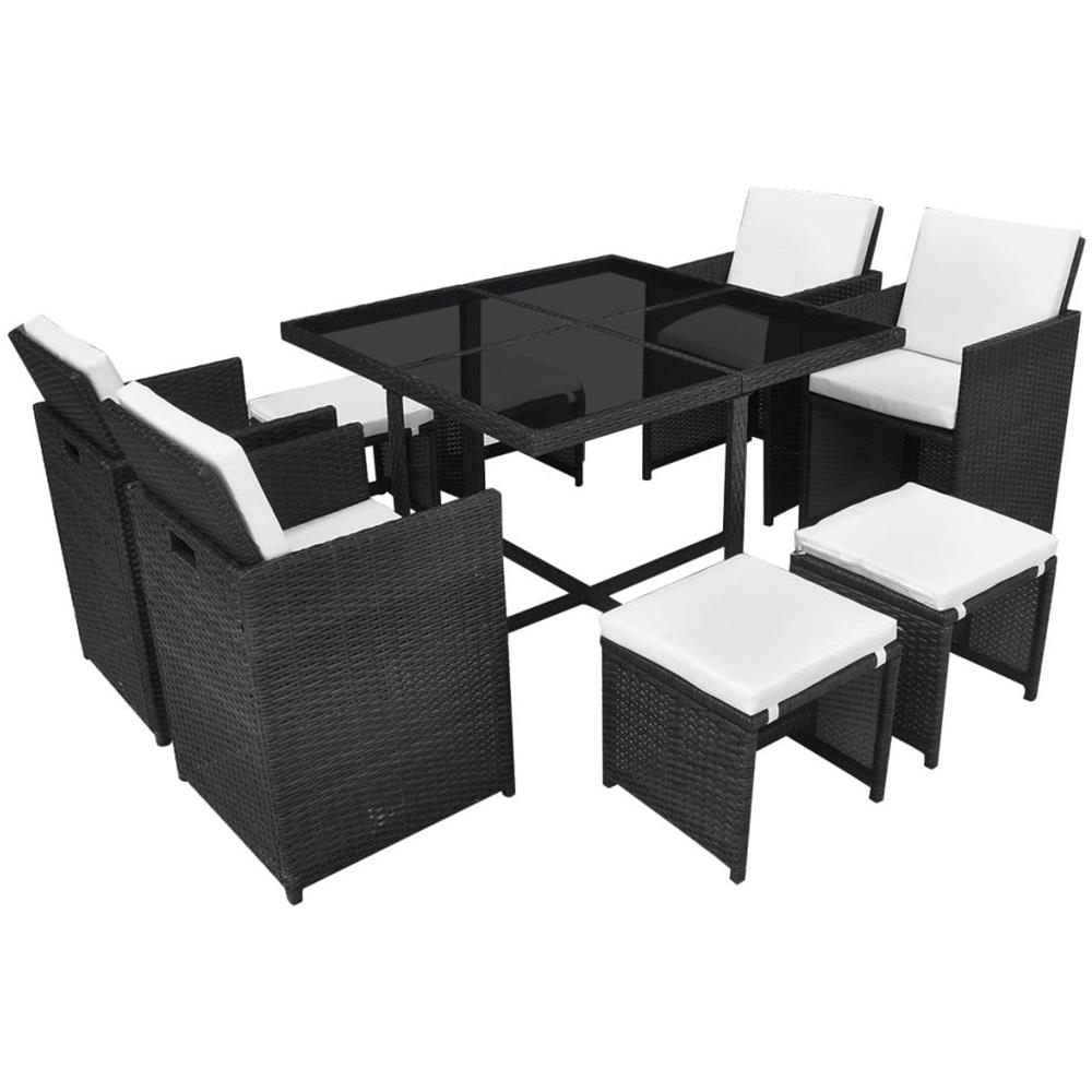 Set Da Pranzo Esterno 21 Pezzi In Polyrattan Nero - Foto 2