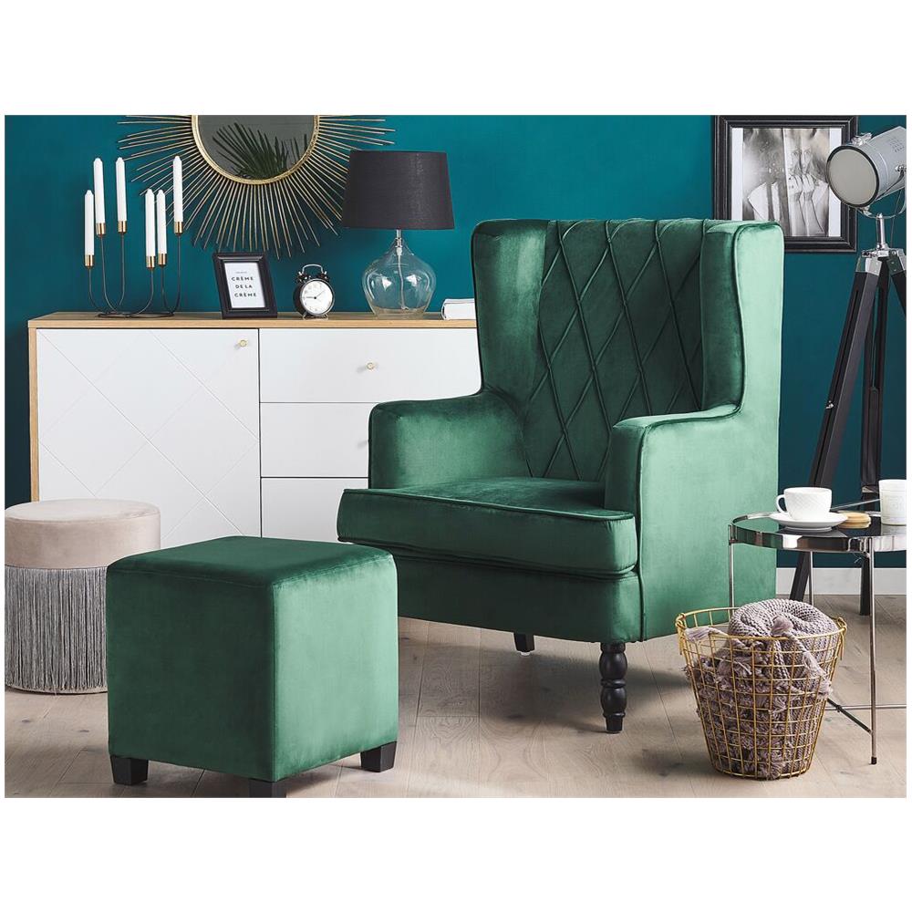 Poltrona In Velluto Verde Con Poggiapiedi Sandset - Foto 2