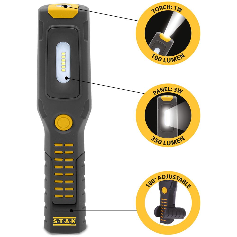 Alamo: Worklight + Torcia Ricaricabile Led Con Ganci E Calamita. Base Orientabile. - Foto 2