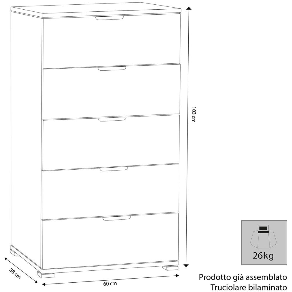 Cassettiera 5 Cassetti Naturale - Foto 2