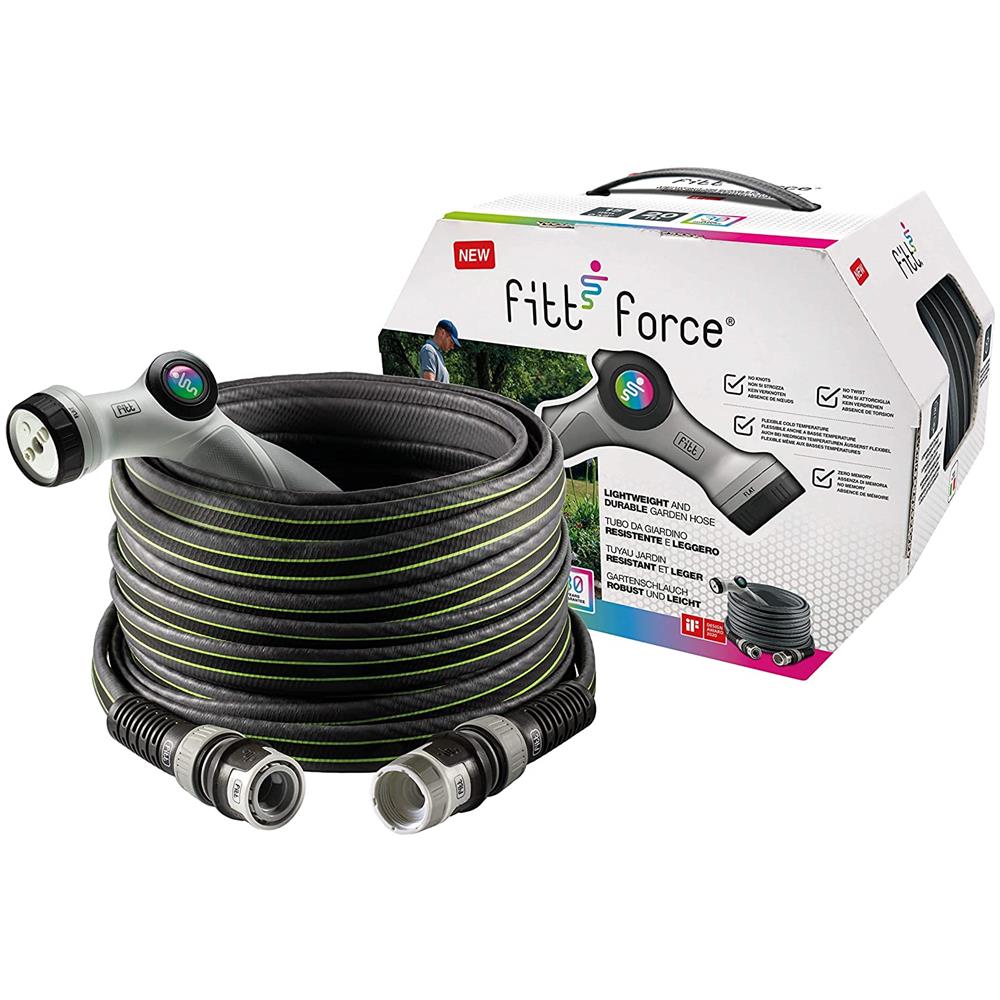 Force 5/8"" 30m, Tubo Acqua Da Giardino Per Irrigazione Con Pistola Multigetto, Grigio Con Righe Verdi - Foto 2