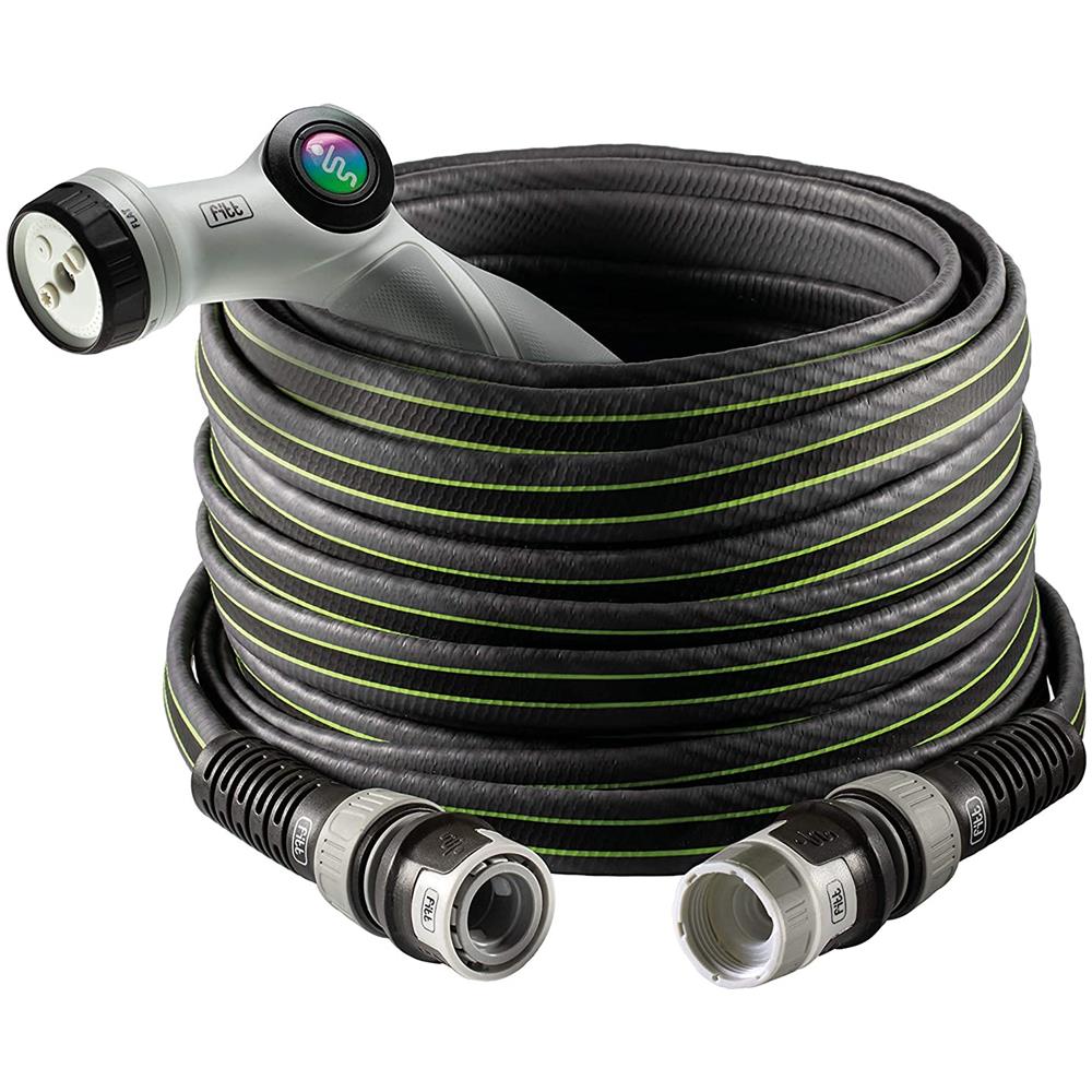 Force 5/8"" 30m, Tubo Acqua Da Giardino Per Irrigazione Con Pistola Multigetto, Grigio Con Righe Verdi - Foto 1