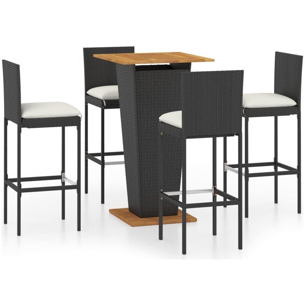 Set da Bar da Giardino 5 pz con Cuscini in Polyrattan Nero - Foto 1