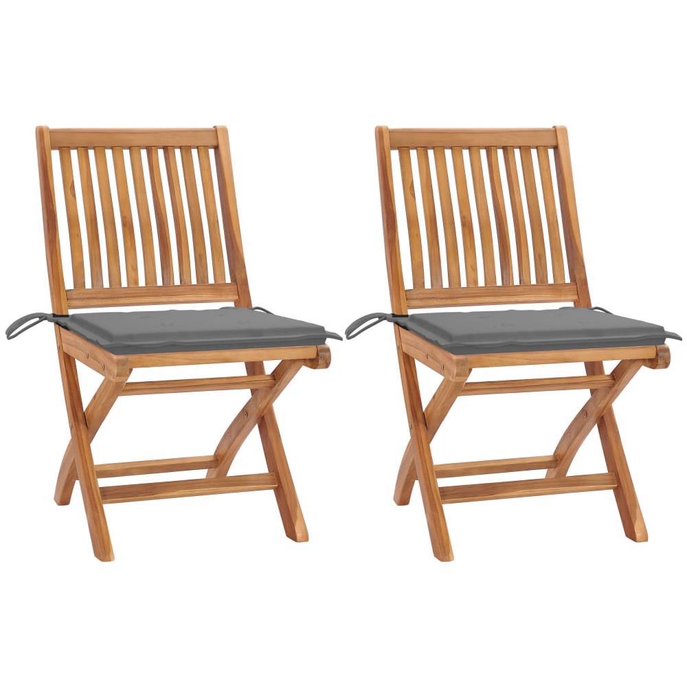 Sedie da Giardino 2 pz con Cuscini Grigi in Massello di Teak - Foto 1