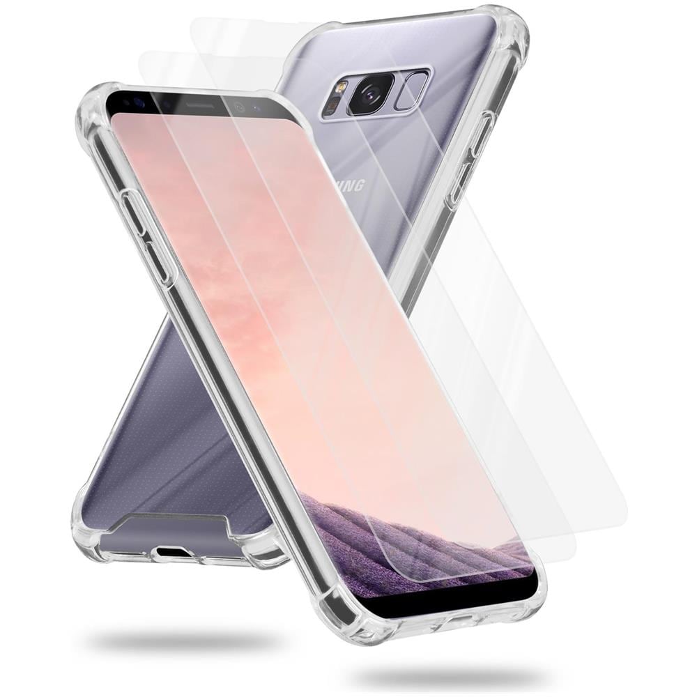 Custodia E 2x Vetro Di Protezione Temperato Compatibile Con Samsung Galaxy S8 Plus In Transparente - Coperchio Protettivo Ibrido Con Bordo In Silicone Tpu E Retro In Vetro Acrilico - Foto 1