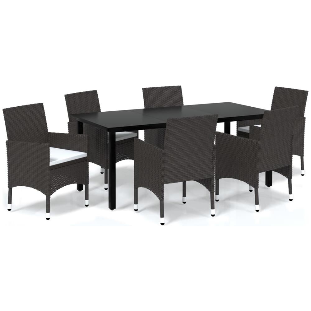Set Da Pranzo Per Giardino 7 Pz Con Cuscini Polyrattan Marrone - Foto 2