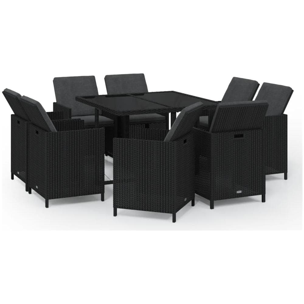 Set Da Pranzo Per Giardino 9 Pz Con Cuscini In Polyrattan Nero - Foto 2
