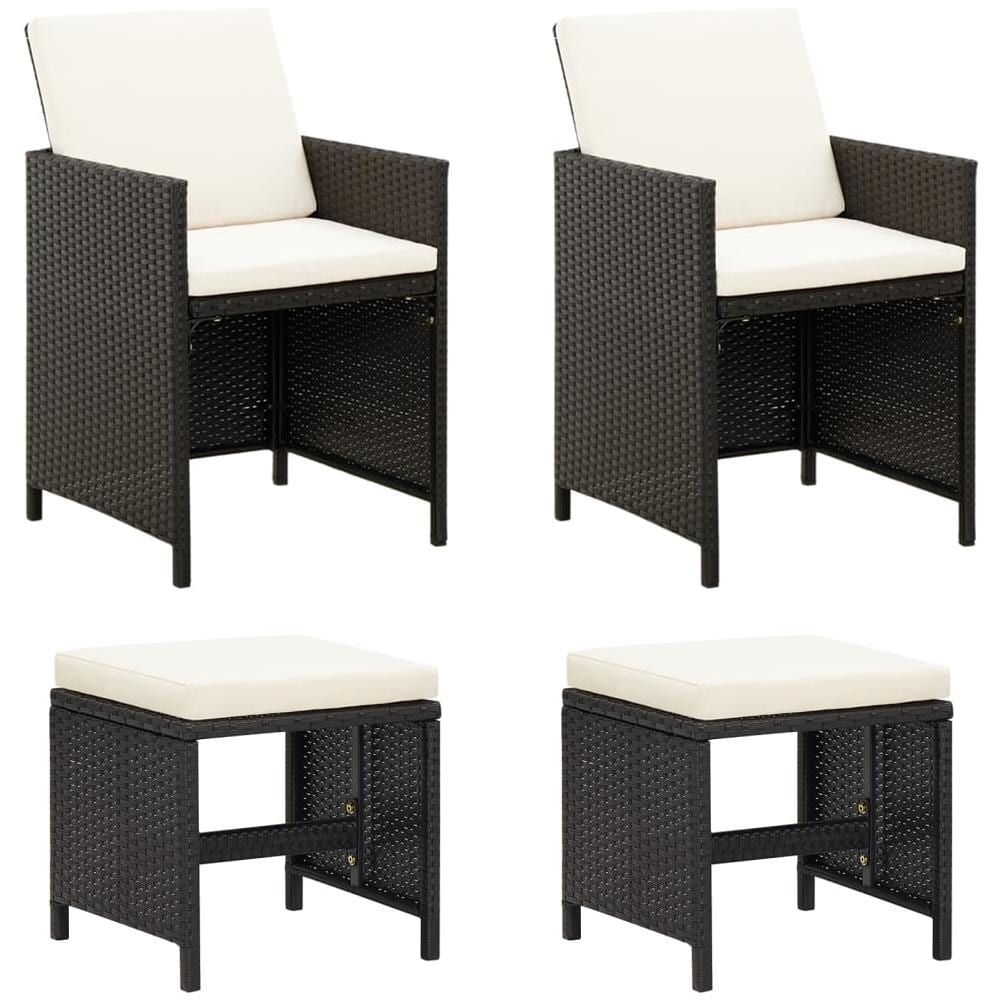Set Sedie Da Giardino Con Poggiapiedi 4 Pz In Polyrattan Nero - Foto 1