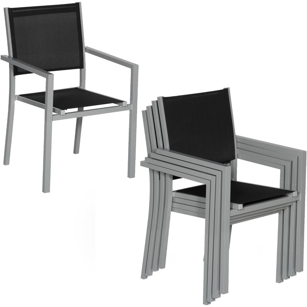 Set Di 6 Sedie In Alluminio Grigio - Textilene Nero - Foto 2