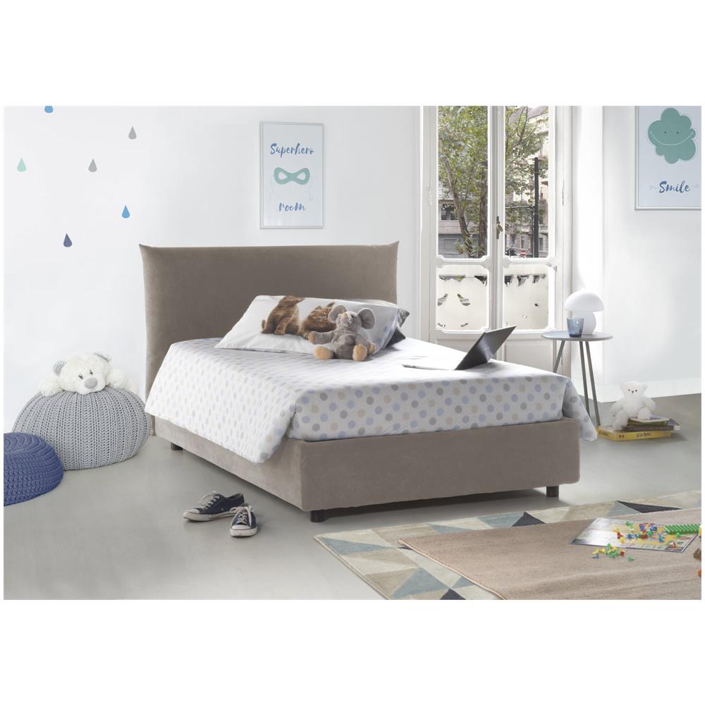 Letto Piazza E Mezza Creta, Letto Contenitore Con Rivestimento In Tessuto, 100% Made In Italy, Apertura Frontale, Con Materasso Cm 120x190 Incluso, Tortora - Foto 1