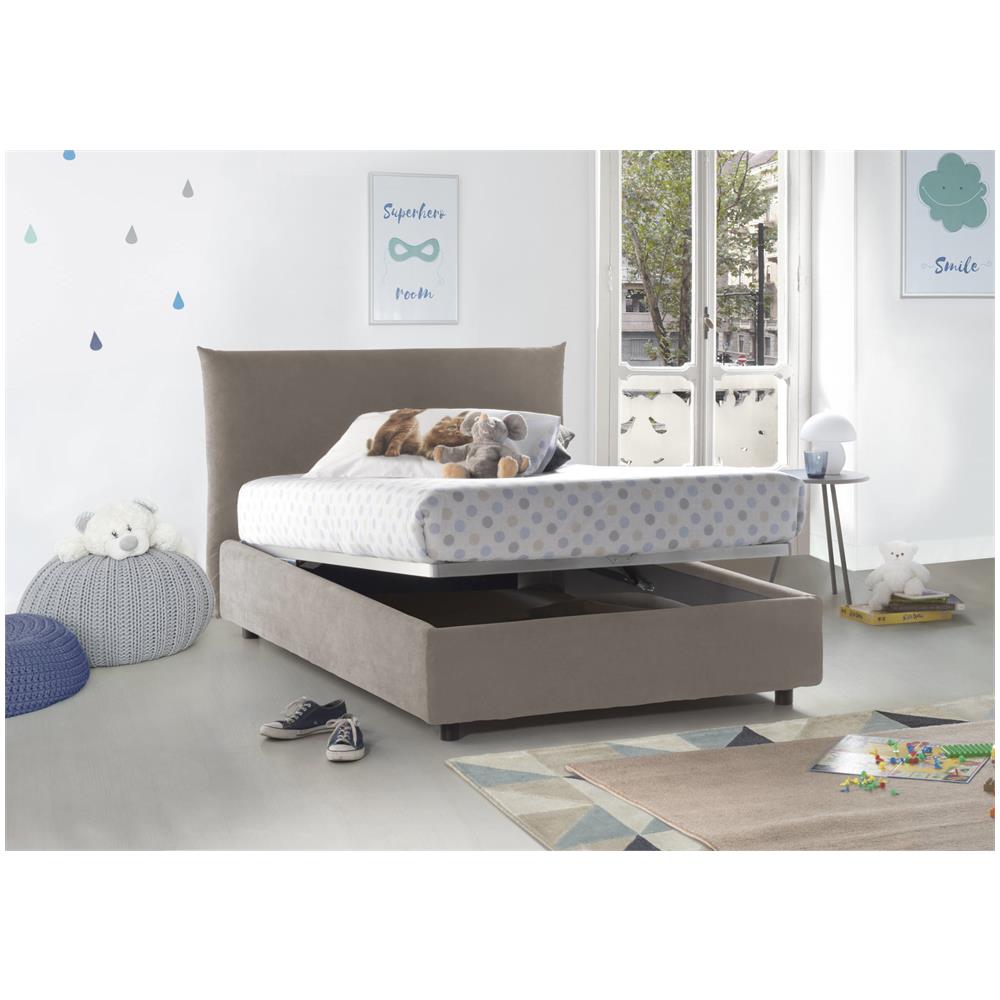 Letto Piazza E Mezza Creta, Letto Contenitore Con Rivestimento In Tessuto, 100% Made In Italy, Apertura Frontale, Con Materasso Cm 120x190 Incluso, Tortora - Foto 2