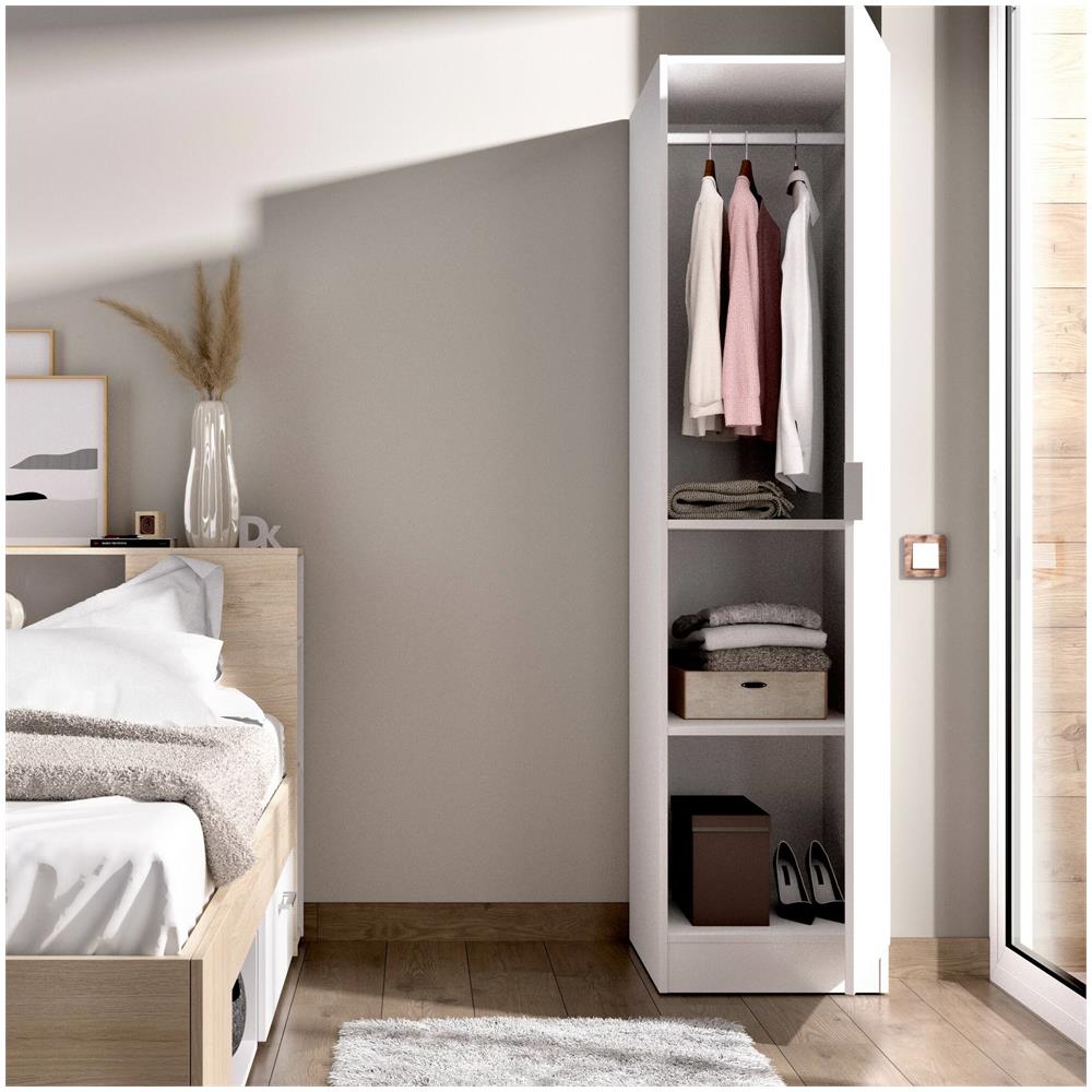 Guardaroba Cusna, Mobile Appendiabiti Per Camera Da Letto, Armadio A 1 Anta Singola, 41x52h184 Cm, Bianco - Foto 4