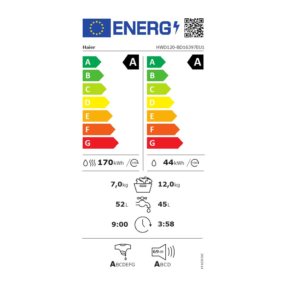 Lavasciuga 31020591 HWD120-BD16397EUS Capacità Lav /Asc 12/7 Kg Classe A Centrifuga 1600 giri - Foto 1