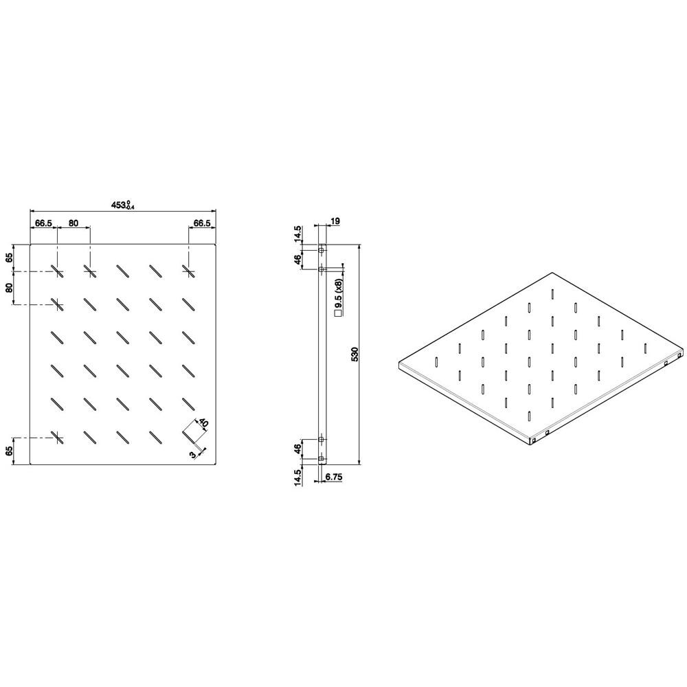 I-CASE TRAY-F800BK - Mensola per rack 19'' 530 mm Nera 4 punti - Foto 2