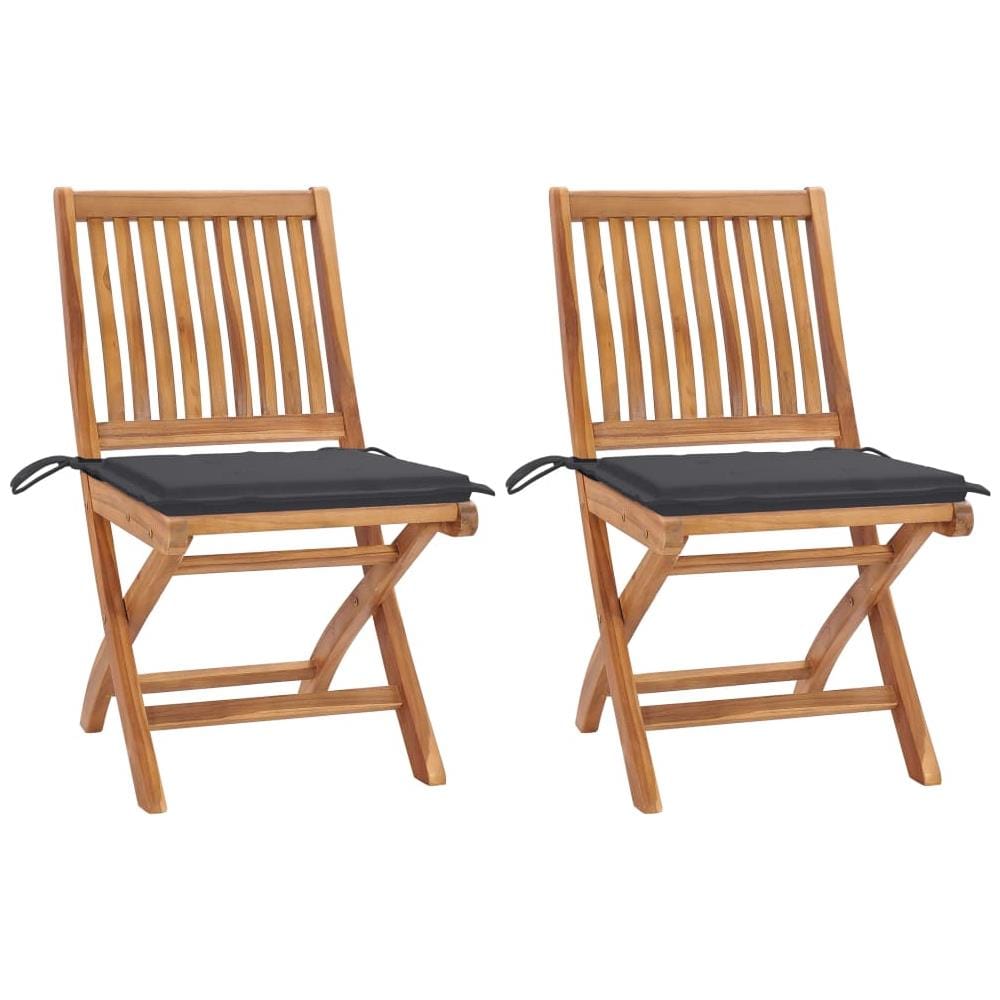 Sedie da Giardino 2 pz con Cuscini Antracite Massello di Teak - Foto 1