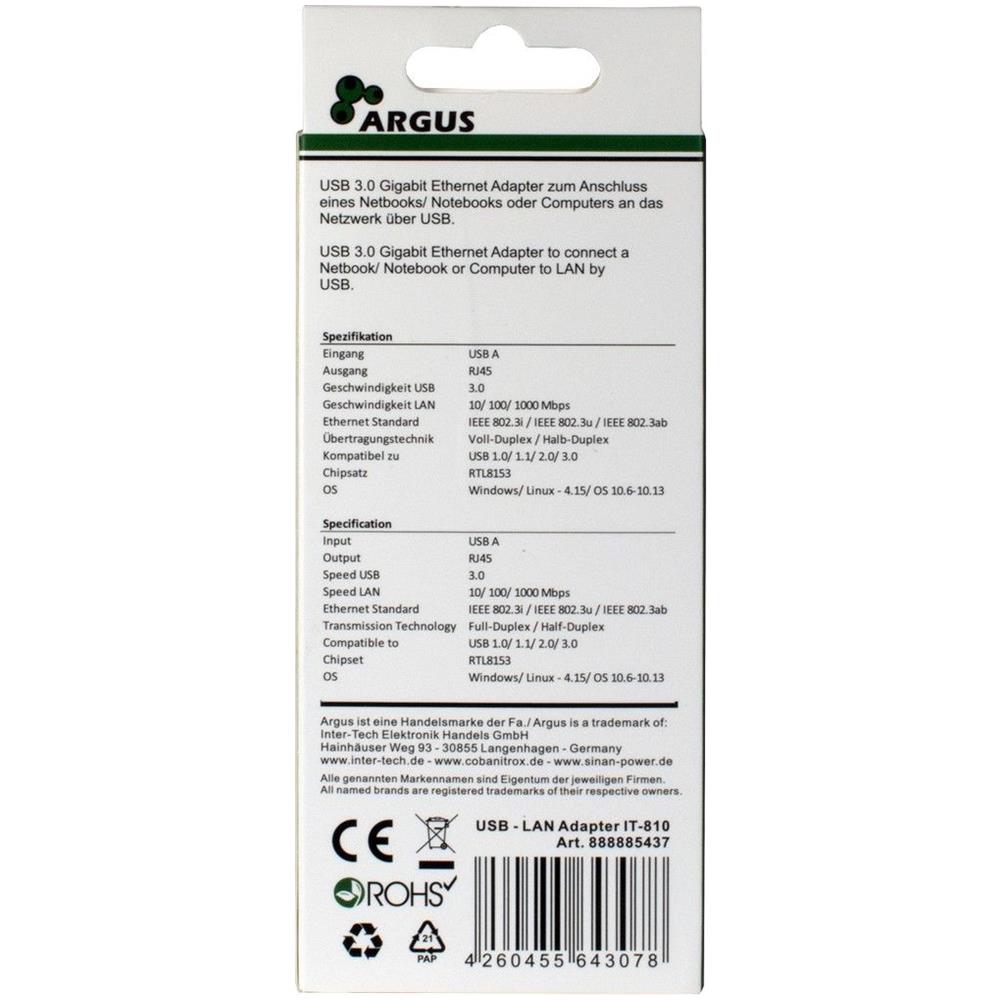 ARGUS IT-810 USB 3.0 RJ-45 Nero cavo di interfaccia e adattatore - Foto 4