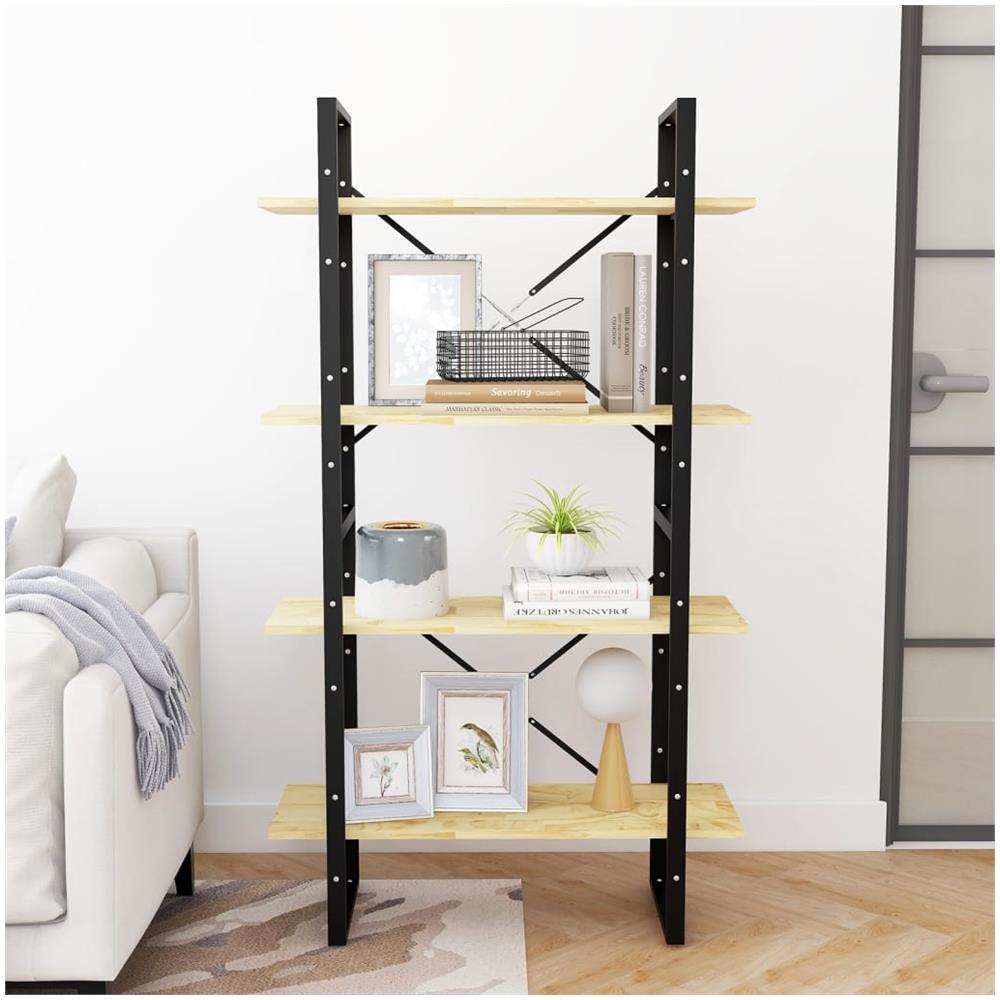 Libreria a 4 Ripiani 80x30x140 cm in Legno Massello di Pino - Foto 3