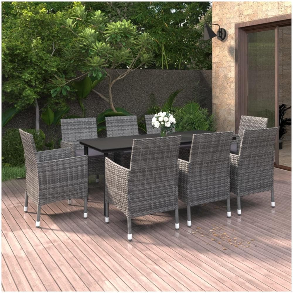 Set Da Pranzo Da Giardino E Cuscini 9 Pz In Polyrattan E Vetro - Foto 1