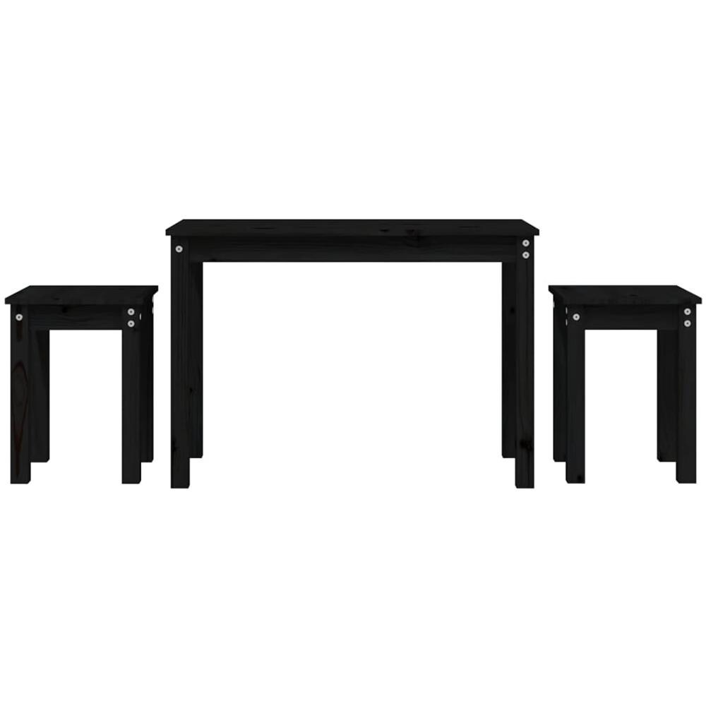 Tavolini A Incastro 3 Pz Nero In Legno Massello Di Pino - Foto 2