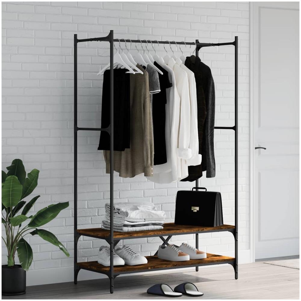 Appendiabiti Con Scaffali Rovere Fumo In Legno Multistrato - Foto 1