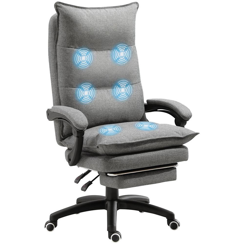 Sedia da Ufficio Imbottita con 6 Punti Massaggianti, Altezza Regolabile e Rotelle, 70x62x120-130 cm, Grigio - Foto 1