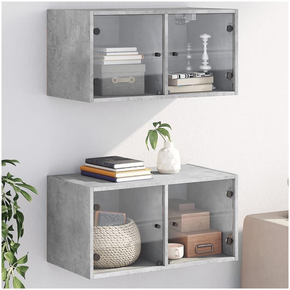 Mobili a Muro con Ante in Vetro 2pz Grigio Cemento 68,5x37x35cm - Foto 2