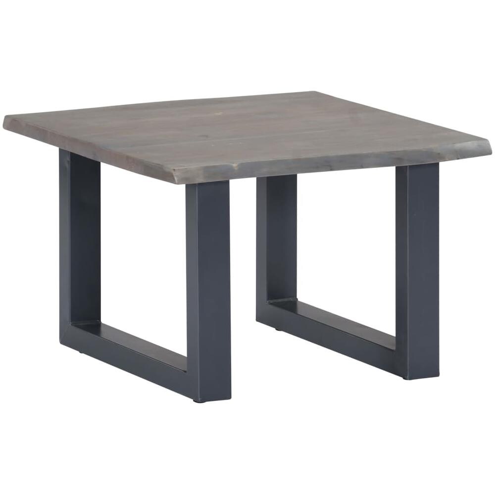 Tavolino Da Caffè Con Bordi Vivi Grigio 60x60x40 Cm Acacia - Foto 1