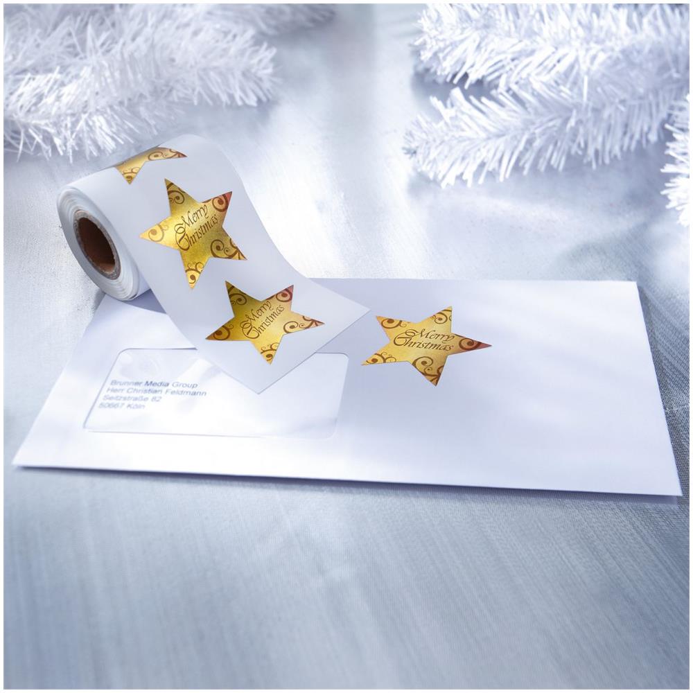 Weihnachts-sticker ""christmas Stars"", Auf Rolle Sticker Mit Goldruck, Format: 47 X 47 Mm (cs112)  - Foto 2