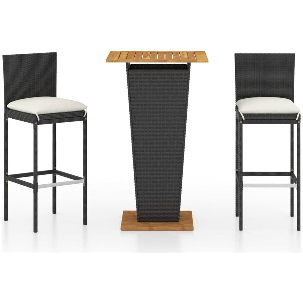Set Bar da Giardino 3 pz con Cuscini in Polyrattan Nero - Foto 1