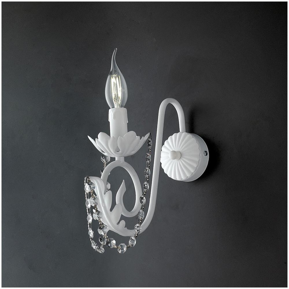 Applique In Ferro Bianco Shabby Strass Damasco Una Luce 25x H28 Cm - Foto 1