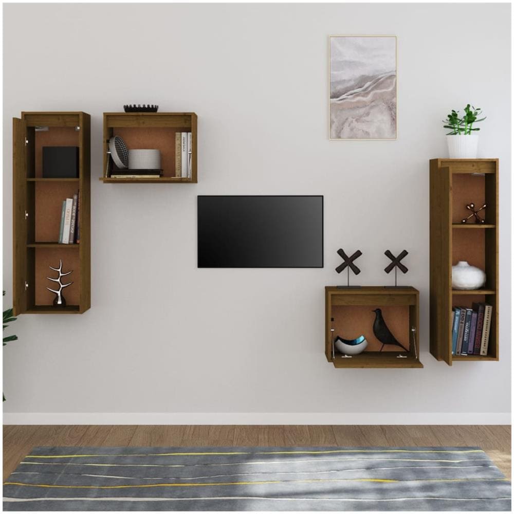 Mobili Porta Tv 4 Pz Miele In Legno Massello Di Pino - Foto 8