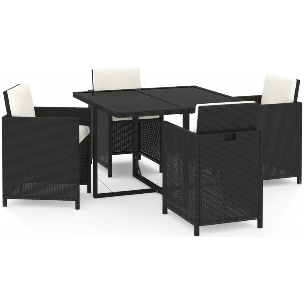 Set Da Pranzo Per Giardino 5 Pz Con Cuscini In Polyrattan Nero - Foto 1