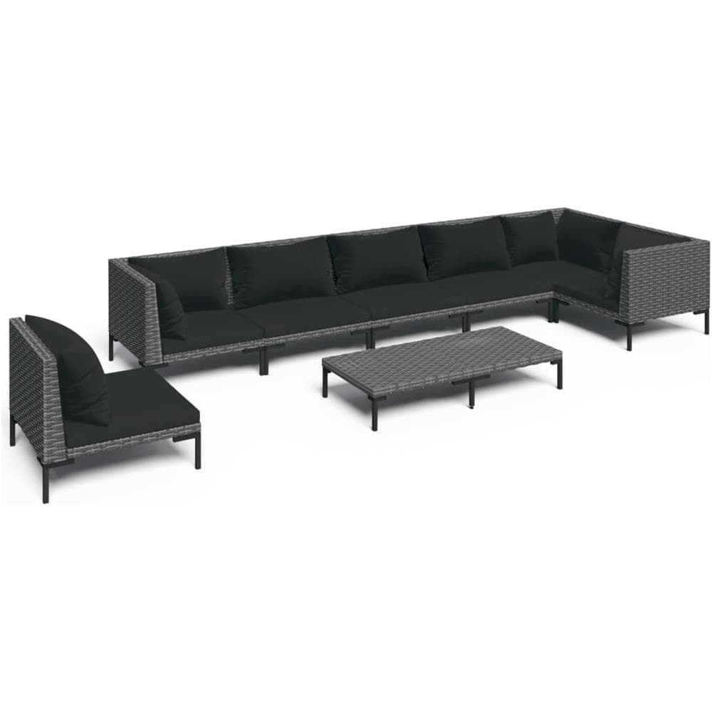Set Divani Giardino 8 Pz Con Cuscini In Polyrattan Grigio Scuro - Foto 1